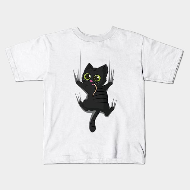 Clingy Kitty Kids T-Shirt by DezModeus